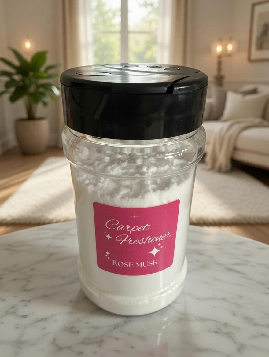 Carpet freshener in shaker bottle.