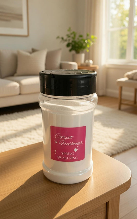 Carpet freshener in shaker bottle.