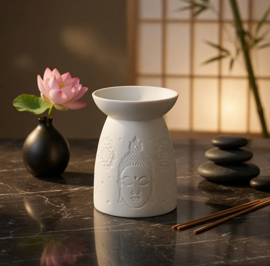 WHITE CERAMIC BUDDHA FACE OIL BURNER